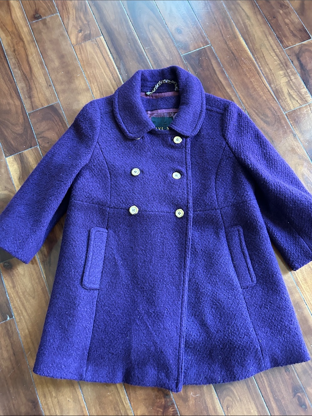 Women's Purple Double-Breasted Wool Coat